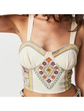 Free People Datura Cropped Corset Top Embroidered Boho Festival